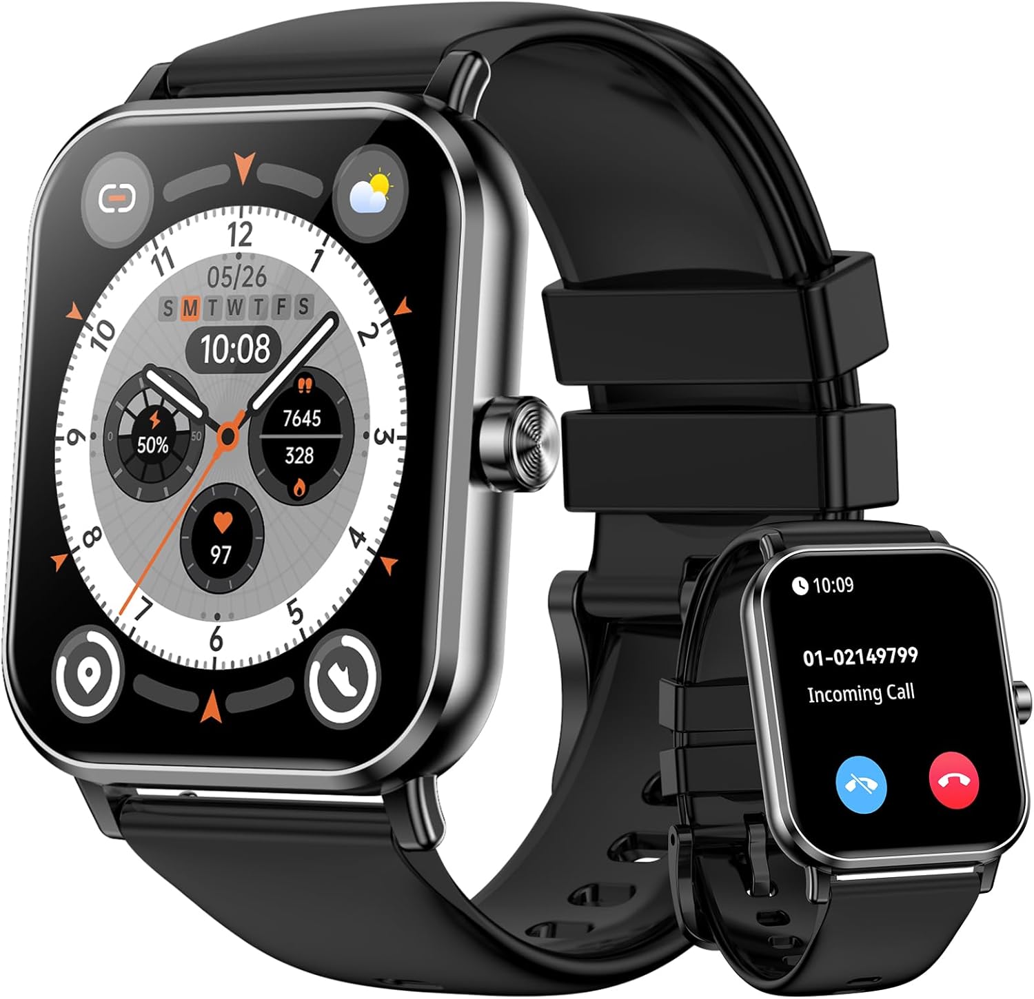 Smart Watch for Men Women, 1.85" HD Fitness Tracker with Bluetooth Calls, IP68 Waterproof, 120+ Sport Modes, 24/7 Heart Rate/Sleep Monitor, Pedometer, Calories, Smartwatch for iOS Android (Black)