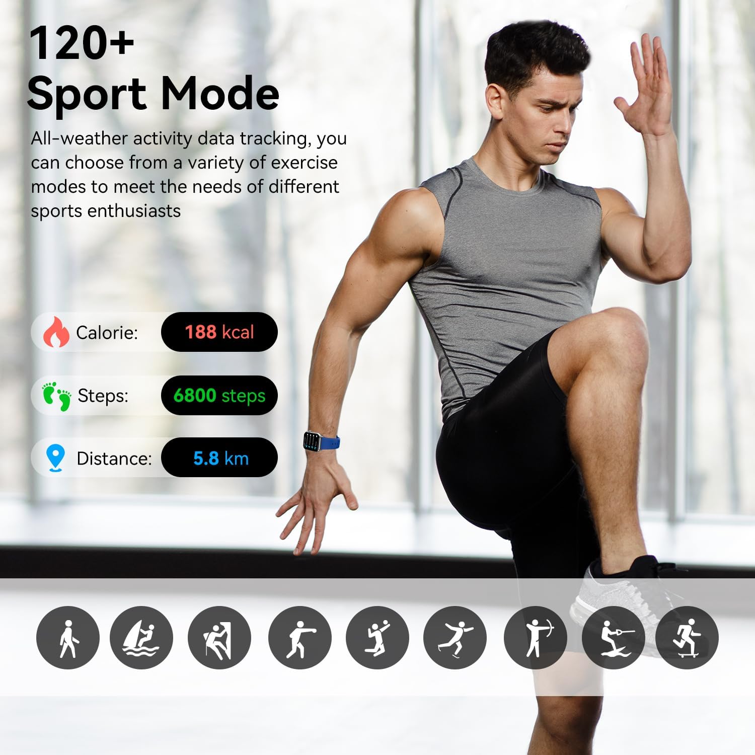 iBesi Smart Watches for Men Women, 1.83" HD Touchscreen Fitness Tracker with Bluetooth Calls, IP68 Waterproof, 120+ Sport Modes, 24/7 Heart Rate & Sleep Monitor for iPhone Android iOS (Blue) - Image 3