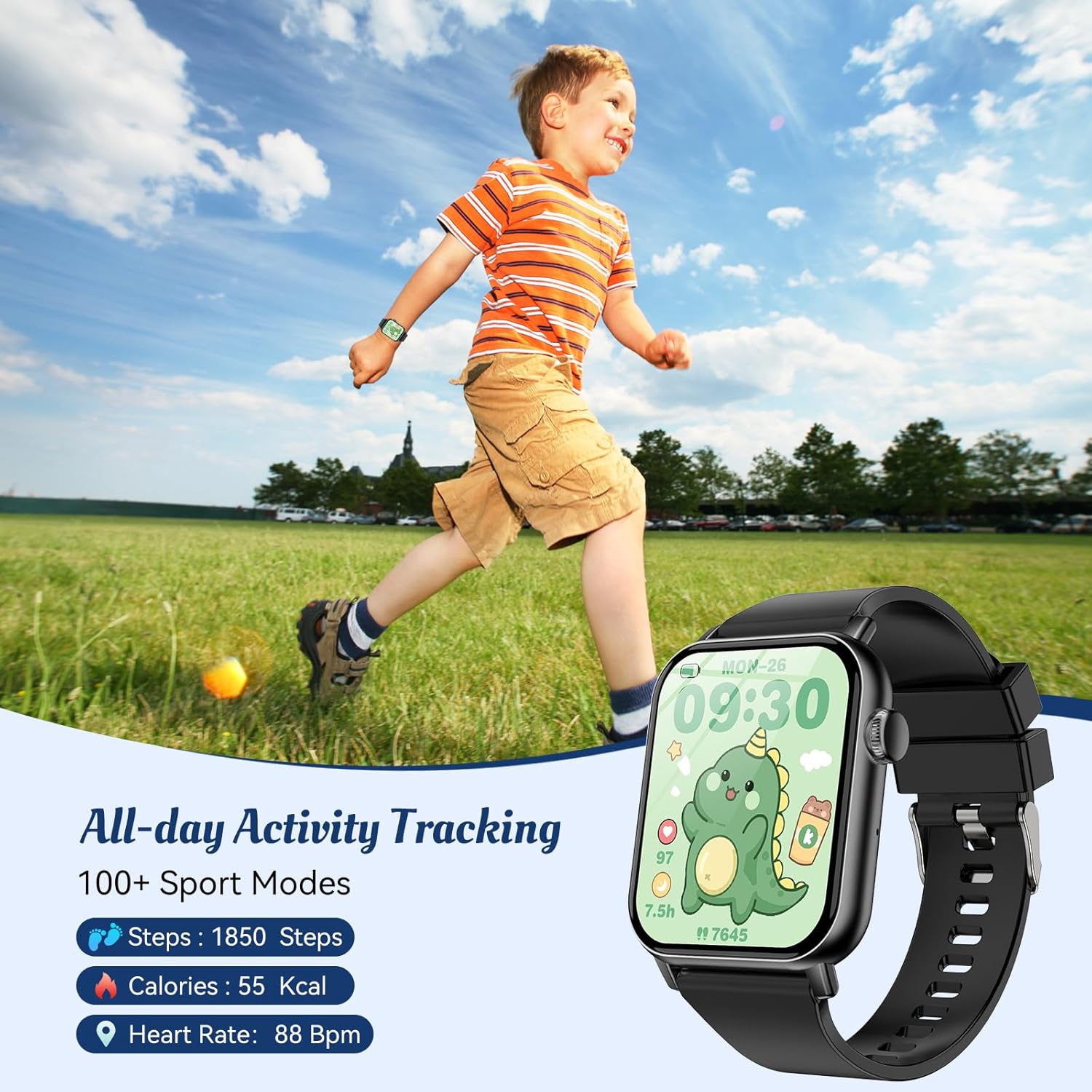 Smart Watch for Kids, 12 Puzzle Games HD Touch Screen Watches, Step Counter, Heart Rate and Sleep Monitor, Flashlight, Music Player,12/24 hr Educational Toys Birthday Gifts for Girls Ages 6-12 (Black) - Image 2