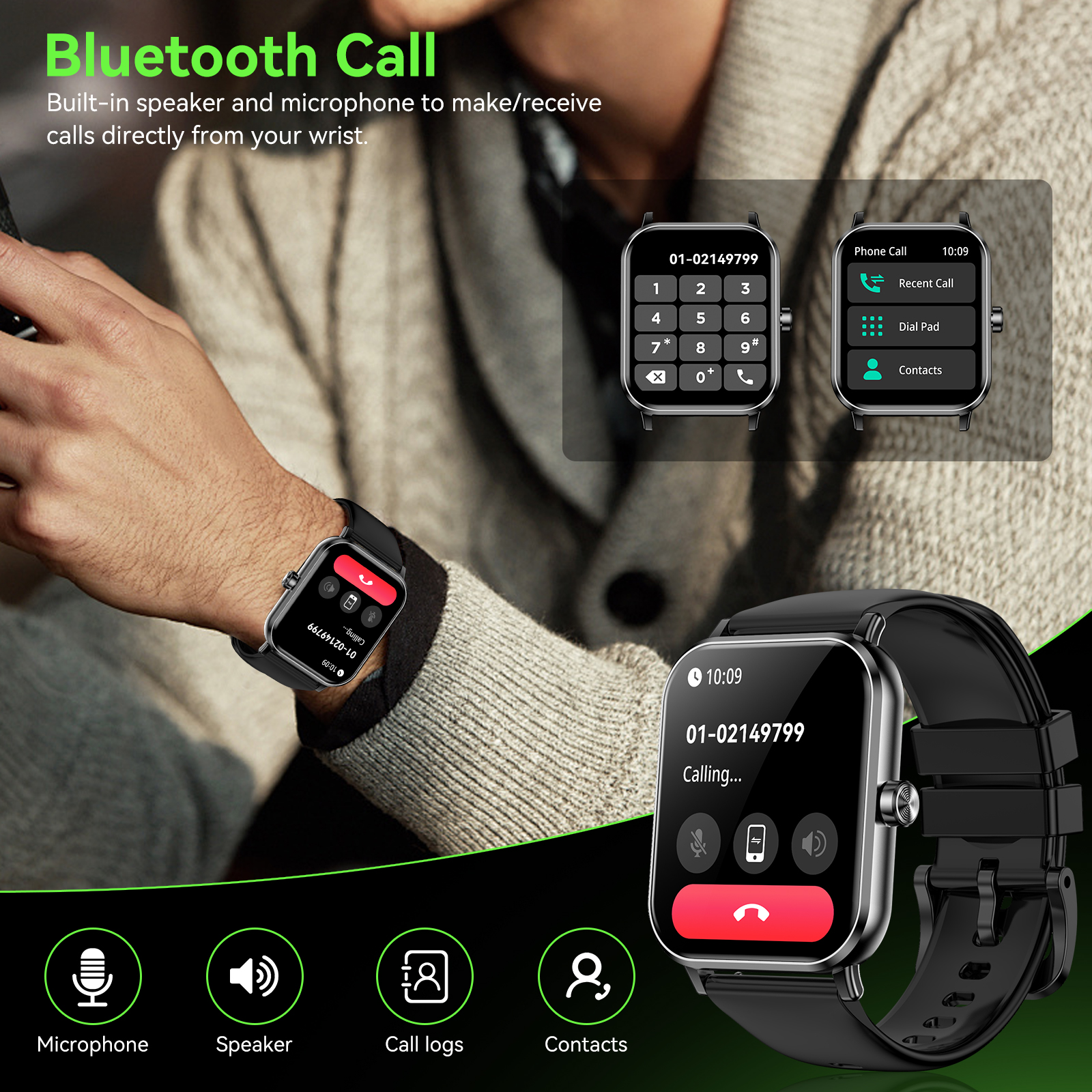 Smart Watch for Men Women, 1.85" HD Fitness Tracker with Bluetooth Calls, IP68 Waterproof, 120+ Sport Modes, 24/7 Heart Rate/Sleep Monitor, Pedometer, Calories, Smartwatch for iOS Android (Black) - Image 2