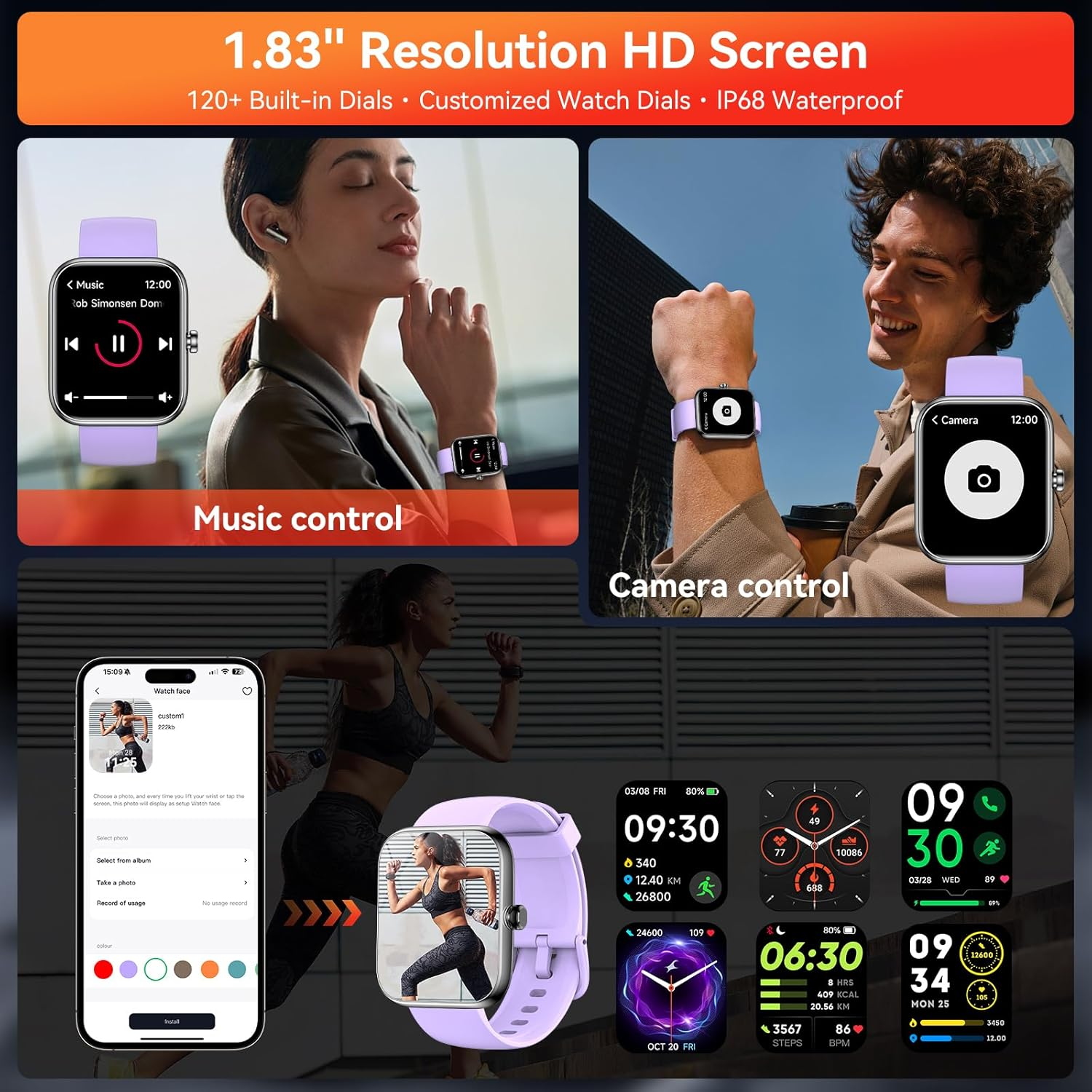 BOOOMIC Smart Watch with Alexa Built-in, 1.83" HD Touchscreen Fitness Tracker, Bluetooth Notifications/Calls, IP68 Waterproof, 120+ Sport Modes, 24/7 Heart Rate & Sleep Monitor for iPhone Android iOS (Purple) - Image 3