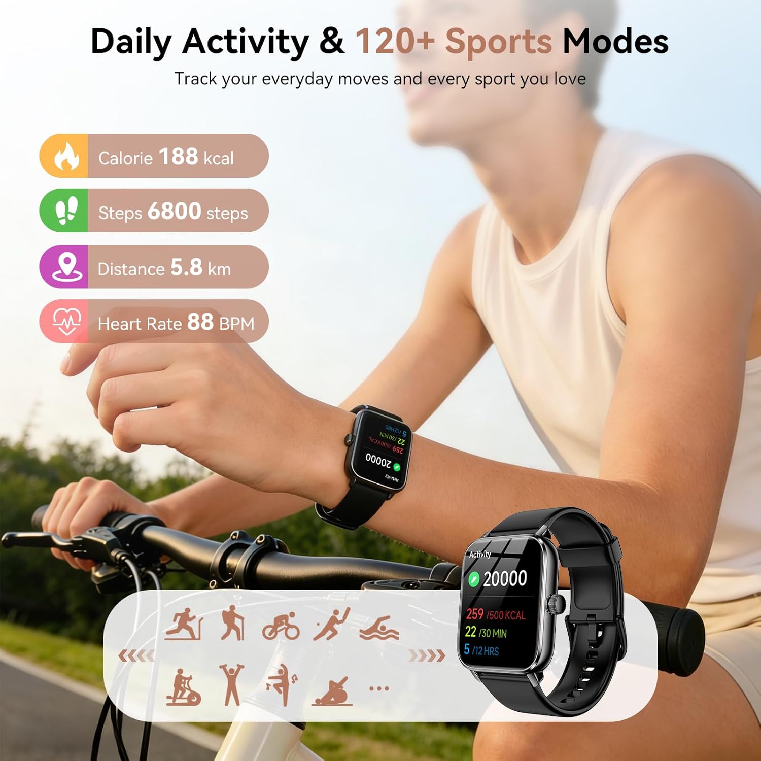 iBesi Smart Watches for Men Women, 1.85" HD Touch Screen Fitness Tracker with Bluetooth Calling & Alexa, IP68 Waterproof, 120 Sports Modes, Heart Rate Sleep Monitor, 7 Days Battery for iOS Android (Black) - Image 3