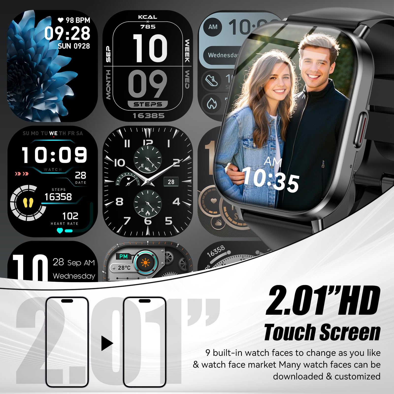 Smart Watch with 2.01" HD Touchscreen, Bluetooth Calls, 130+ Sports Modes, 24/7 Heart Rate & Sleep Monitor, IP67 Waterproof, iOS/Android Compatible - Image 4