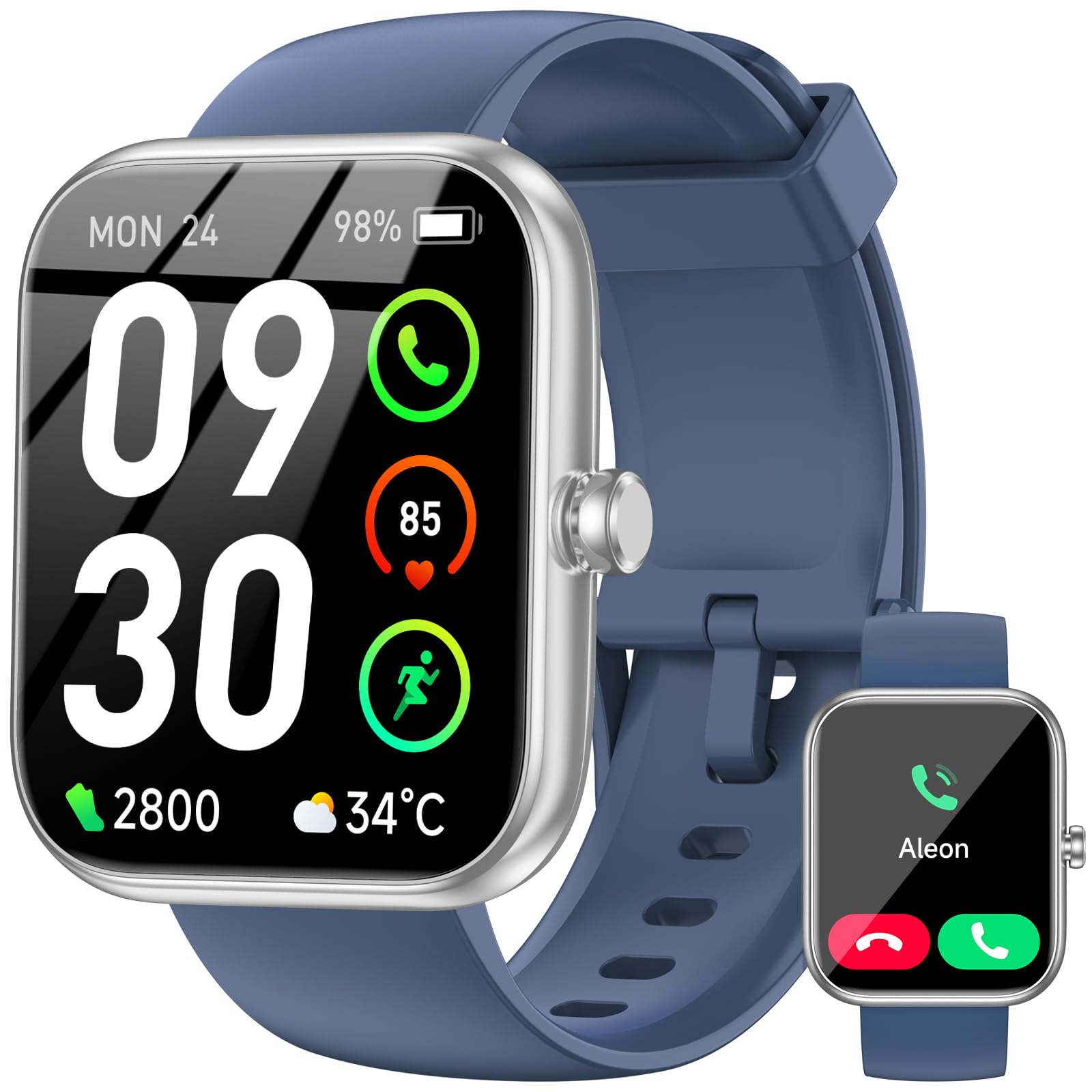 BOOOMIC Smart Watch with Alexa Built-in, 1.83" HD Touchscreen Fitness Tracker, Bluetooth Notifications/Calls, IP68 Waterproof, 120+ Sport Modes, 24/7 Heart Rate & Sleep Monitor for iPhone Android iOS (Blue)
