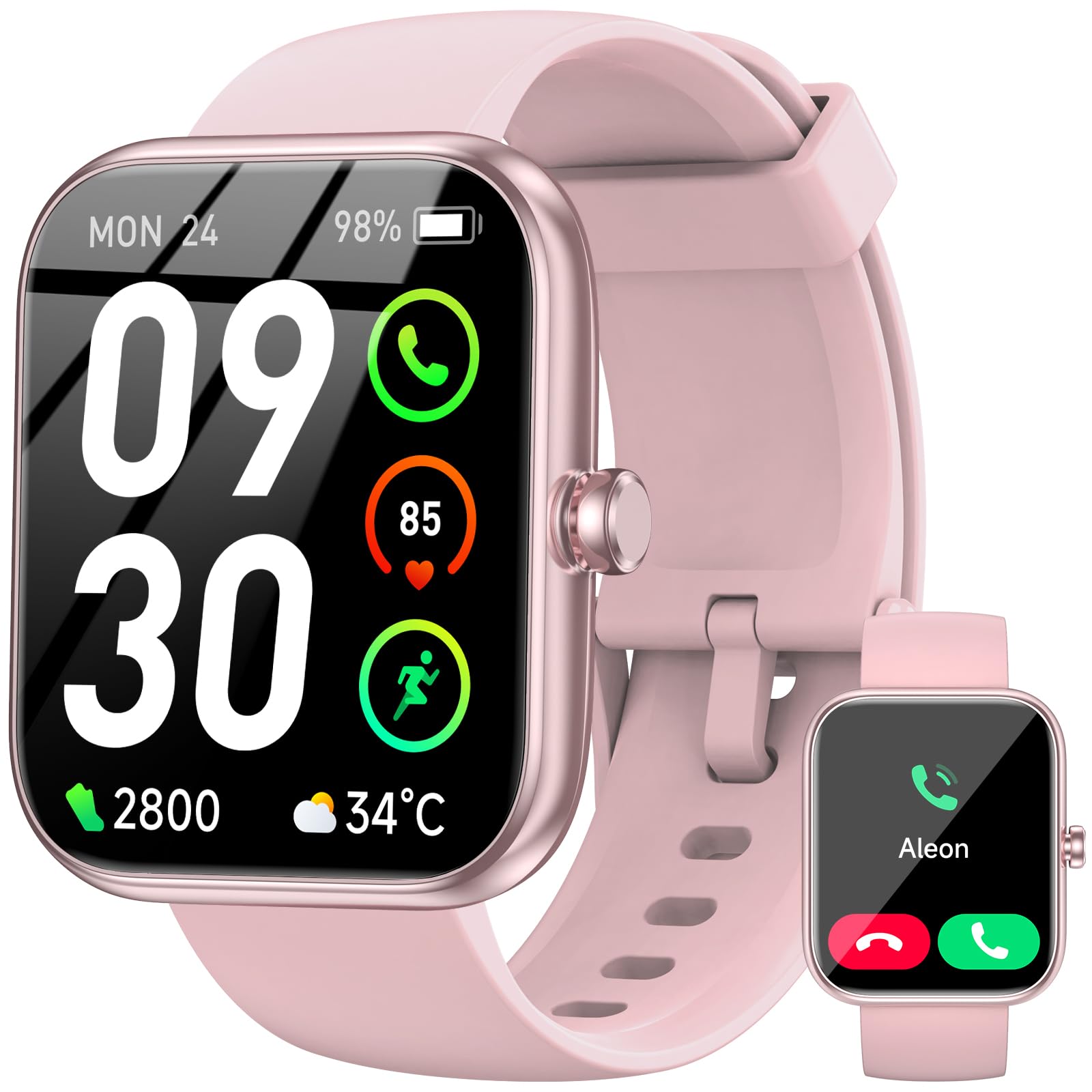 BOOOMIC Smart Watch with Alexa Built-in, 1.83" HD Touchscreen Fitness Tracker, Bluetooth Notifications/Calls, IP68 Waterproof, 120+ Sport Modes, 24/7 Heart Rate & Sleep Monitor for iPhone Android iOS (Pink)