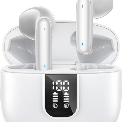 Wireless Earbuds Bluetooth 5.3 with ENC Noise Cancellation, 60H Playtime HiFi Stereo, IPX5 Waterproof in-Ear Earphones, Comfort Fit for Workout Running, USB-C Fast Charging Case (White)