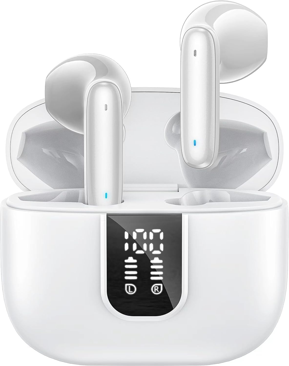 Wireless Earbuds Bluetooth 5.3 with ENC Noise Cancellation, 60H Playtime HiFi Stereo, IPX5 Waterproof in-Ear Earphones, Comfort Fit for Workout Running, USB-C Fast Charging Case (White)