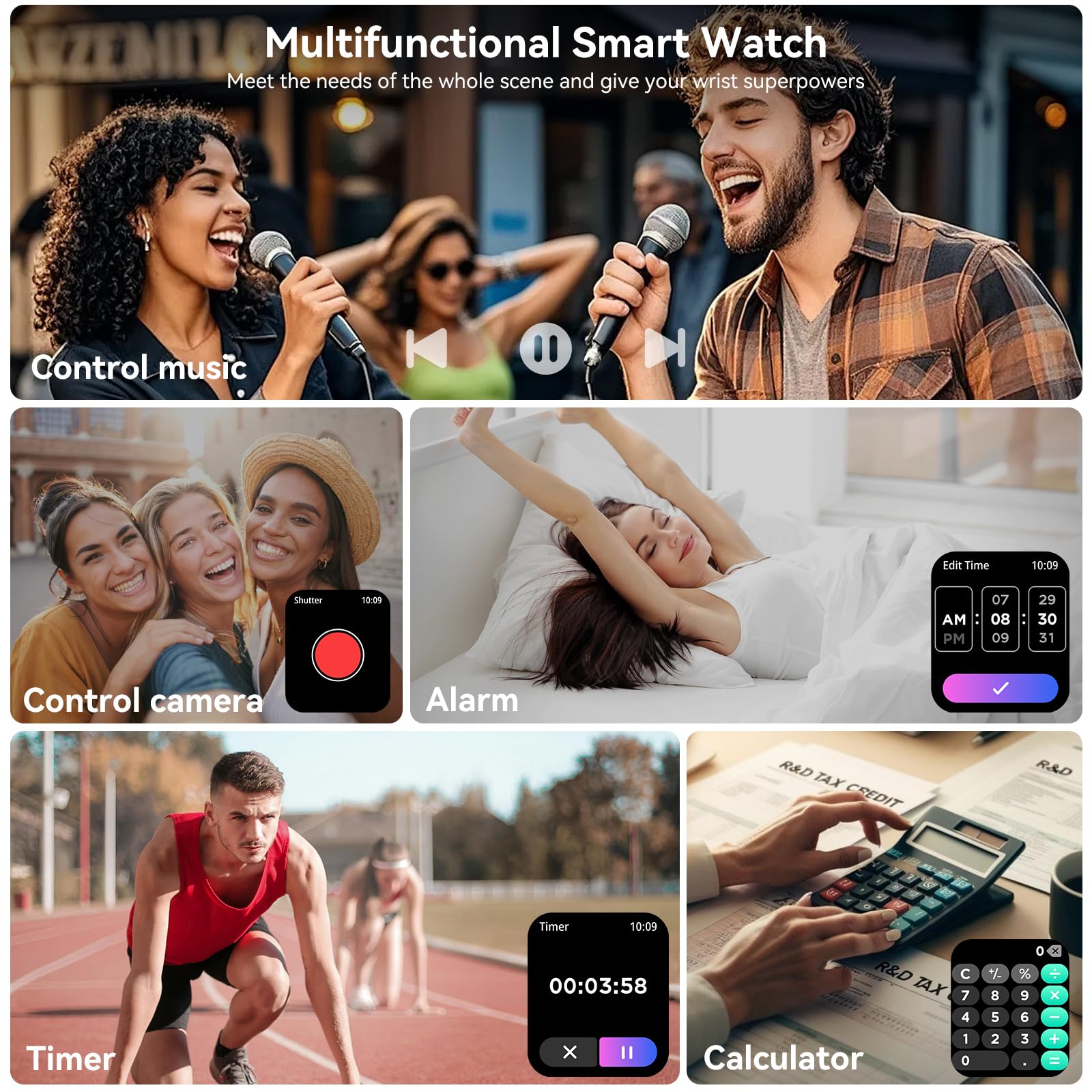 Jacoosa Smart Watch for Men Women, 1.83" HD Touch Screen Smartwatch with Bluetooth Call, 5 ATM Waterproof, 130+ Sport Modes Fitness Tracker Heart Rate Sleep Monitor Pedometer, Compatible with Android iPhone - Image 3