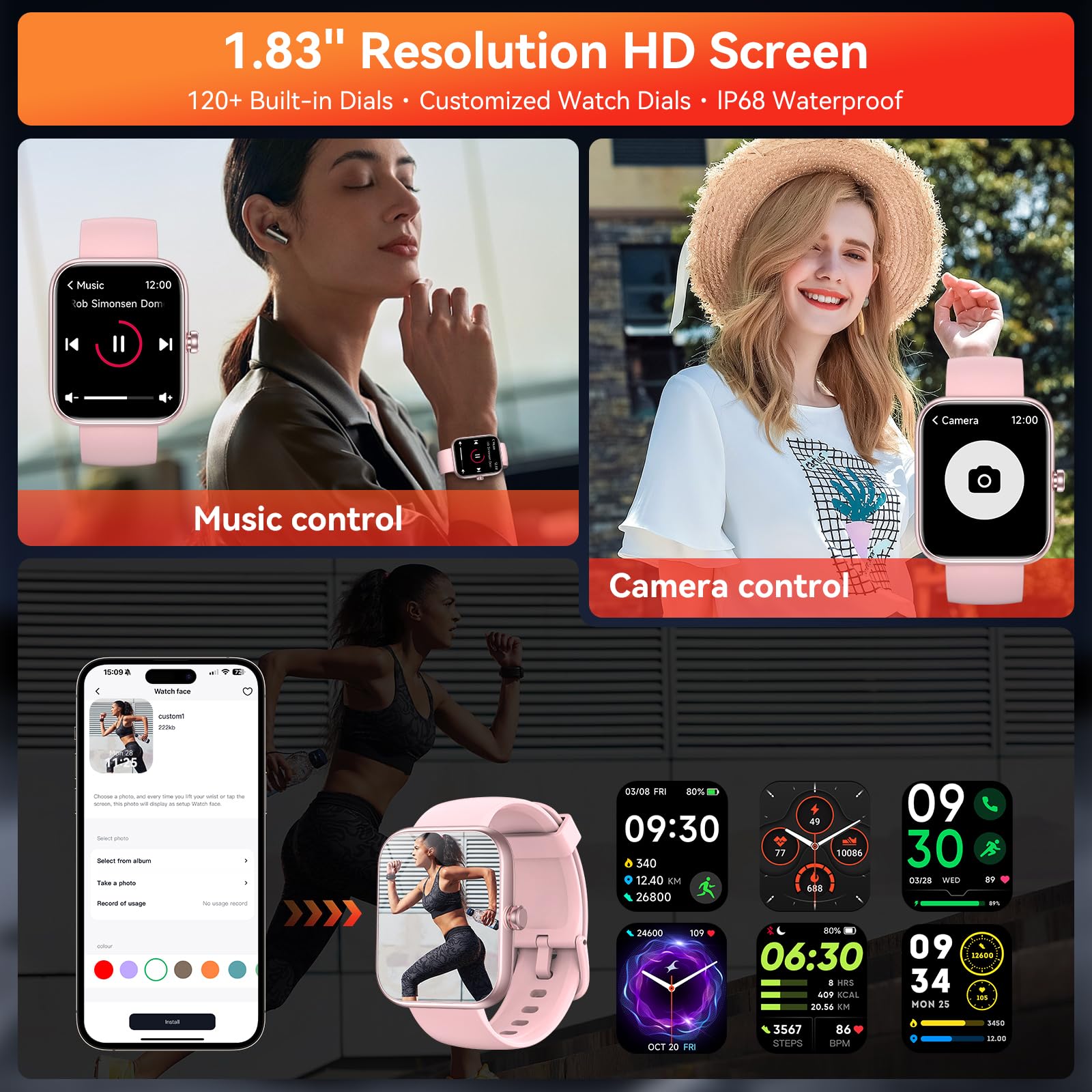 BOOOMIC Smart Watch with Alexa Built-in, 1.83" HD Touchscreen Fitness Tracker, Bluetooth Notifications/Calls, IP68 Waterproof, 120+ Sport Modes, 24/7 Heart Rate & Sleep Monitor for iPhone Android iOS (Pink) - Image 3
