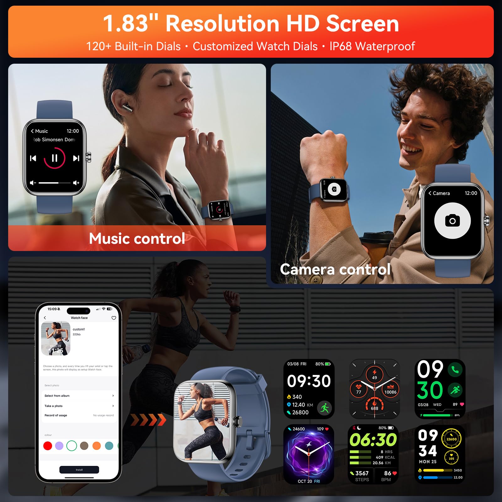 BOOOMIC Smart Watch with Alexa Built-in, 1.83" HD Touchscreen Fitness Tracker, Bluetooth Notifications/Calls, IP68 Waterproof, 120+ Sport Modes, 24/7 Heart Rate & Sleep Monitor for iPhone Android iOS (Blue) - Image 3