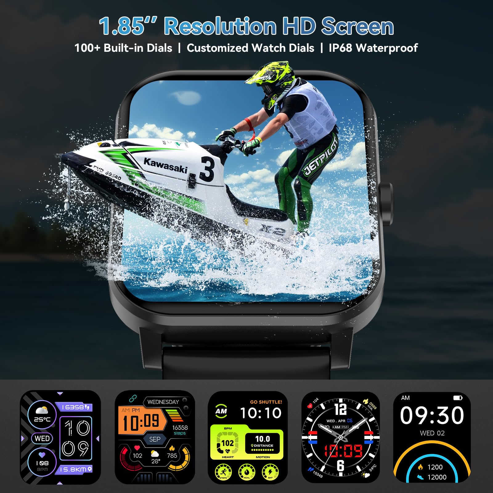 Jacoosa Smart Watches for Men Women, 1.85" HD Touch Screen Fitness Watch with 7 Days Battery Life, Bluetooth Call, Heart Rate Sleep Monitor, IP68 Waterproof Sports Tracker Compatible with Android & iOS - Image 2